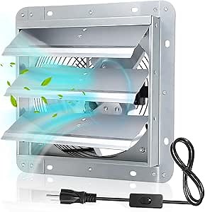 Shutter Exhaust Fan,10 inch Wall Mount Ventilator Fan with ON/OFF Switch,820 CFM,1650 RPM, Attic Vent Fan for Greenhouse,Barn, Garage, Shed,Chicken Coops Ventilation Fans