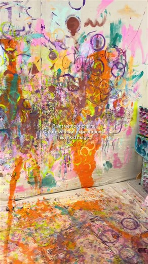 This space feels extra special. It’s not often kids get to explore paint without sitting in a chair or meeting expectations. This is kid magic. #processart #kidart #painting #fyp