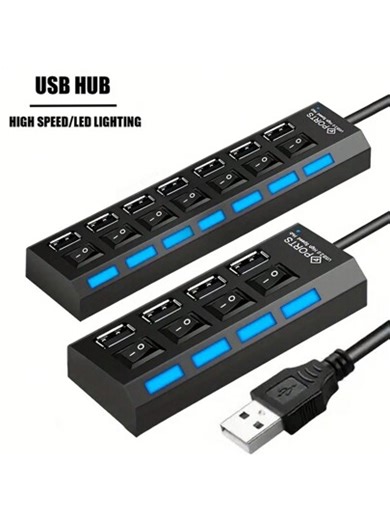 7 Ports/4 Ports With LED Light USB 2.0 Adapter Hub, [Only Support Data Transmission, Cannot Charge] With Independent Power On/Off, Suitable For Computer, Tablet, Laptop [Only Support Data Transmission, Cannot Charge] USB Connector, Computer Mouse, Keyboard, Storage Card, Independent Switch, Universal Hub | SHEIN