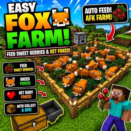 🦊 Easy Fox Farm in Minecraft! Feed Sweet Berries & Get Baby Foxes!
