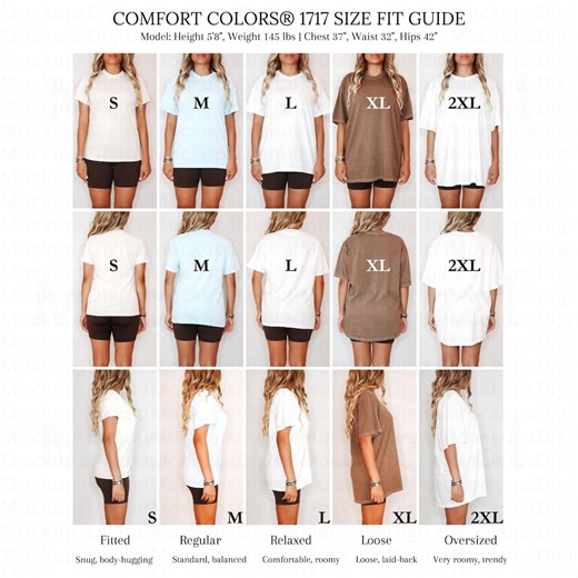 Comfort Colors 1717 Size Chart Comfort Colors 1717 Size Guide Oversized Size Chart 1717 Size Guide 1717 Comfort Colors Size Reference Sizing - Etsy
