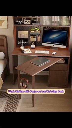 Space Saving Work Station with Pegboard and Rotating Desk