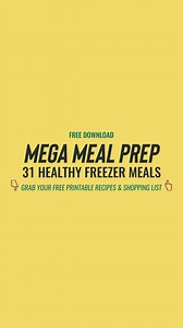 Mega Meal Prep: 31 Healthy Freezer Meals! Click to download your FREE RECIPES now. You're too busy to cook dinner every night. I have five kids - I get it. That's why I created this FREE printable with recipes and a shopping list for my favorite 31 Healthy Freezer Meals. Click to download your FREE RECIPES (and step-by-step directions)! | The Family Freezer