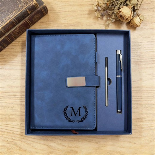 Custom Engraved Notebook With Pen, Leather Notebook Set, Personalized Thank You Gift, Graduation Gift, New Job Present - Etsy