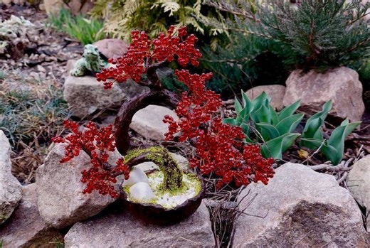 Garnet Bead Bonsai Tree" Handmade Ceramics Pot"wire Wrapped Tree Sculpture"tiny Beaded Tree"unique Zen Decor Gift"miniature Beaded Bonsai" - Etsy