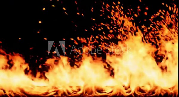 Fire flames with transparent overlay on black background for design and editing purposes