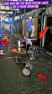 Look how big the head-piston-liner of a train engine😯 #railway #train #locomotive