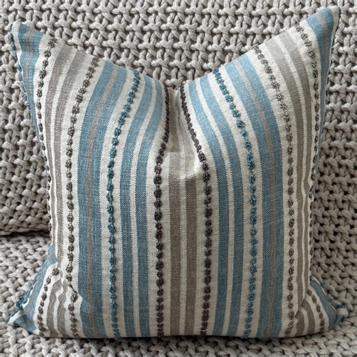 Hamilton Striped Pillow Cover in Blue and Tan - Etsy