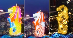 Merlion outside Fullerton Hotel will light up every night from Sep. 15 to 28