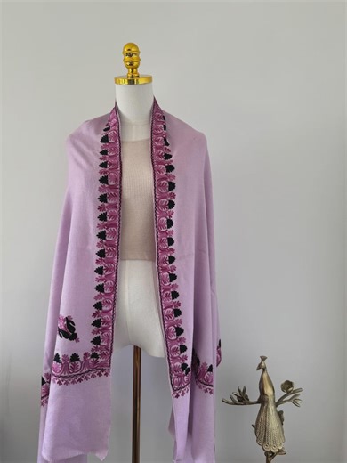 Authentic 100% Cashmere Shawl With Aari Embroidery, Lavender, Handcrafted Kashmiri Wrap, Elegant Wedding or Anniversary Gift for Her - Etsy