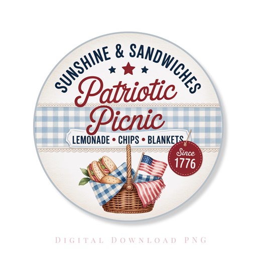 Picnic Sign PNG Patriotic Picnic Decor Fourth of July Americana Summer Wreath Centerpiece Round Door Hanger Printable Digital Download - Etsy