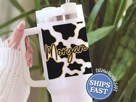 Cow Print 40oz Tumbler, Custom Name Cow Mug With Handle, Spotted Cow Travel Cup Gift for Her, Western Cowgirl Tumbler - Etsy