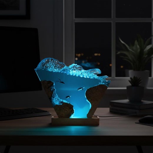 Underwater Ocean Resin Night Lamp, Epoxy Resin LED Table Lamp, Handmade Wooden Resin Art Light - Etsy