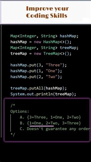 #383 Java Coding MCQs on HashMap & TreeMap | Java Interview Questions #shorts #java #coding