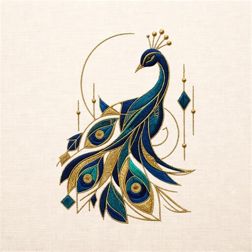 Peacock Embroidery Design Geometric Luxury Art Deco Machine Pattern Digital Download Ornate Needlework Motif - Etsy