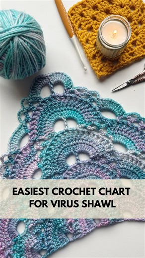 This is one of the most popular shawls - the Virus Shawl - but I’m making it for the first time! 💥 I’ve tried a lot of charts, and believe me, this is the easiest one. 👌 You can just sit back, relax, watch your favorite evening series, and enjoy your crochet work. 🧶📹🥰 Before you start, read these 3 important rules for successful work: 1️⃣ Choose colorful yarn. I prefer yarn cakes for this kind of project - colorful yarn makes the work look vibrant and captivating. For example Pebble Haze Dk