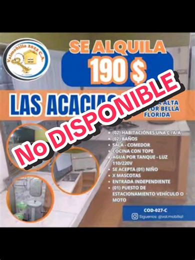 🏢🏠 VALMOBILIA 2022 C,A OFRECE ALQUILER ANEXO PLANTA ALTA LAS ACACIAS CANON 190$ ✅02 Habitaciones una con aire acondicionado ✅02 Baños ✅ Sala - Comedor ✅Cocina con tope ✅Lavandero ✅Luz 110-220 ✅Agua tanque ✅ Acepta (01) niño ✅ X mascotas ✅ (01) Puesto de estacionamiento Vehiculo o Moto Negociación ✅01 Mes de Depósito ✅01 mes adelantado ✅01 comisión contrato Total Negociación 670$ COD - 027 - C
