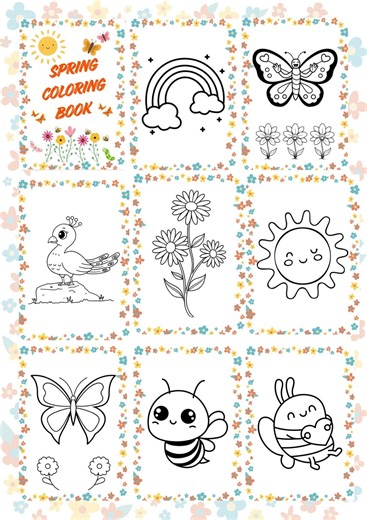 Spring Coloring Pages for Kids – 20 Easy Printable Activities (PDF   Canva Editable) - Etsy