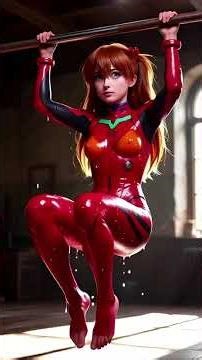 【AI実写化】アスカ、限界の懸垂。汗ばむプラグスーツのリアルな質感 #ai実写化 #cosplay