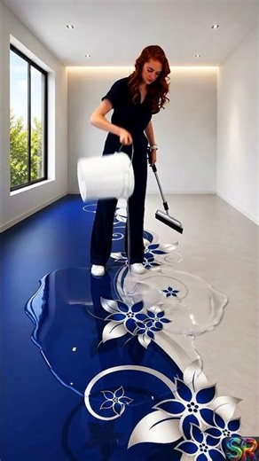 Luxury Epoxy Floor Transformation | Dark to Blue Floral Design | ASMR Timelapse