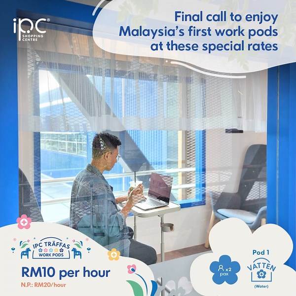 Did you know? Malaysia's first-ever work pods are now at IPC Shopping Centre! 🤩 Our Träffas Work Pods are located at IPC Level 1, Link Bridge near i-Eco [L1.C01]. 💻📖 If you need a peaceful ambience to boost your productivity, book a room by 31 October 2022 to enjoy special rate starting from RM10* only per hour. Get started at https://www.soulmates.my and find out more at ipc.com.my/workpods ✅ *Terms & Conditions apply. | IPC Shopping Centre