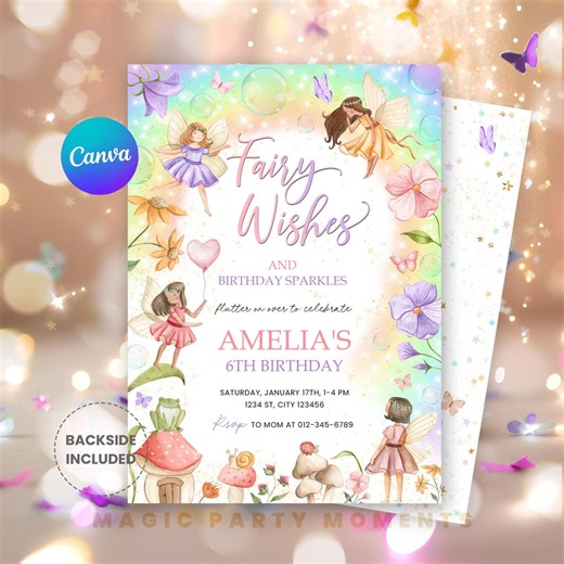 Editable Fairy Birthday Invitation – Whimsical Pixie Party, Magical Floral Design Fairy Princess Celebration, Instant Download F460 - Etsy