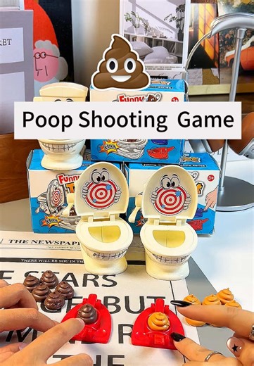 Poop Shooting Game Set for Kids, Includes Toilet, 2 Launchers & 6 Soft Plastic Poops, Fun Family Toy Gift for Boys & Girls Aged 3-9