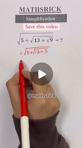 Mathsrick on Instagram: "Simplification of Square Root | Solve Only in 1 Second 📚✨ | Tag your friends who need to know this 🚀 ——————————————— Follow ➡️ @mathsrick_ ——————————————— #mathstricks #mathslover #vedicmaths #vedicknowledge #shorttricks #reelsinstagram #viralvideos #mathsteacher #mathstudent #mathsisfun #teachersofinstagram #teachmath #squareroot #surd #simplification"