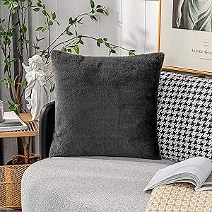 Home Brilliant 26x26 Pillow Cover Decorative Pillows for Bed Supersoft Euro Sham Large Faux Fur Pillow Covers for Patio Floor Couch, 26 x 26 inches, 66cm, Dark Grey