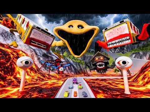 ALL MONSTERS Big & Small Cars with SCARY WORM TOWER & DOUBLE BUS EATER - BeamNG.drive