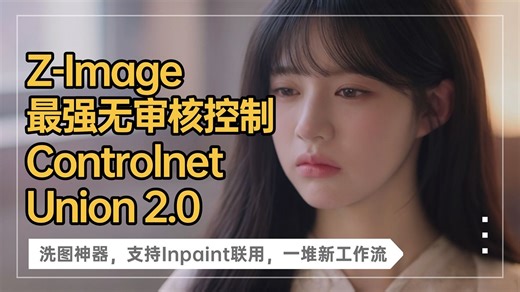 Ai绘画进阶277-Z-Image最强无审核控制Controlnet Union2.0，洗图神器，支持Inpaint联用，一堆新工作流-T8 Comfyui教程