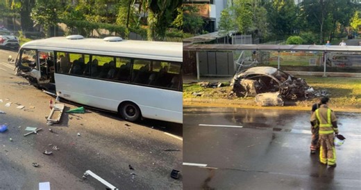 Bukit Timah school bus & car accident: 4 arrested, 6 people, including 2 children, injured