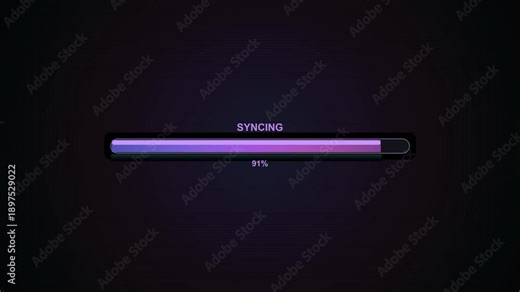Progress bar animation shows syncing process reaching completion at a digital interface
