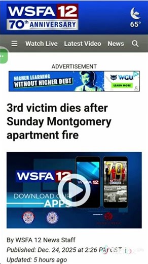 Channel 12 news .. Montgomery Alabama reporting on 3rd victim dies from apt fire 🔥🔥😭😭😢😢😢🚨🚨🚨🚨🚨