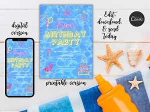 Pool Party Text Einladung, Neon Sommer Evite Geburtstag iPhone Einladung, Pool Party Einladung, elektronische Invite, Sommer Geburtstag Invite - Etsy.de