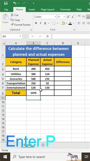 How to Calculate Difference Between Planned and Actual Expenses in Excel | Easy Budget Tracking