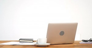 Laptop on office desk on white background 4k