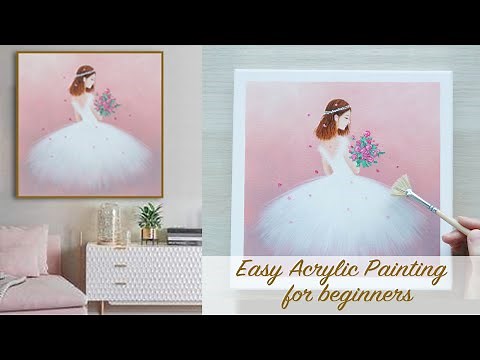 Easy acrylic painting / Wedding Dress / Painting for beginners step by step