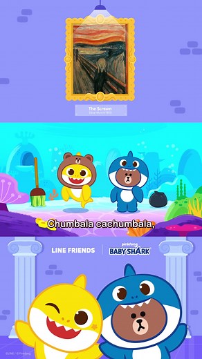 Why is a skeleton here…?🤭 A Skeleton Monster who eats sea waste has appeared! #Pinkfong #LineFriends #Brown #BabyShark #SharkFamily #fyp #foryou