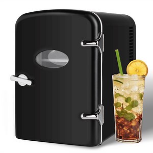 Simple Deluxe 4L/6 Can Mini Fridge with Observation Window, Portable Cooler & Warmer Freon-Free Small Refrigerator, Provide Compact Storage for Skincare, Beverage, for Bedroom, Office, Dorm, Black