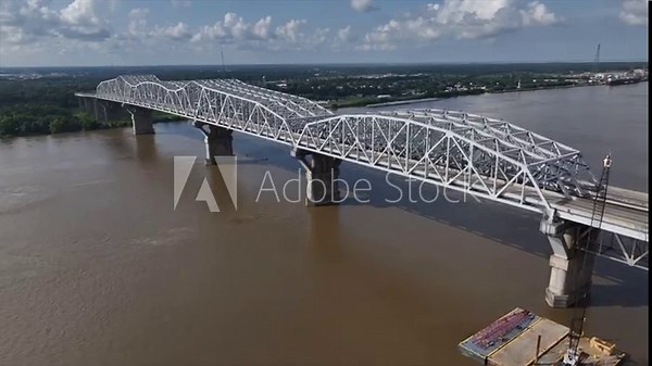 Travel over Mississippi River on Huey P Long Bridge in New Orleans, Louisiana