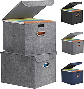 Lifewit File Organizer Box for A4-sized Hanging File Folders, Portable Storage File Boxes with Plastic Slide, File Boxes Document Storage for School, Home, Office, Folders Storage Light Gray 2 Pack