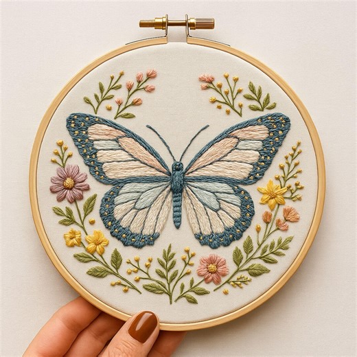 Butterfly & Wildflower Hand Embroidery Pattern: Modern Hoop Art (PDF Download) - Etsy