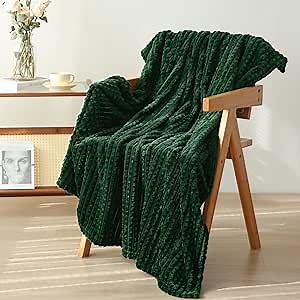 Puncuntex Green Throw Blanket 50"×60" Decorations Fleece Super Soft Plush Fuzzy Cozy Blanket with Square 3D Jacquard Grid Design Luxury Lightweight for Couch Sofa Chair,Dark Forest Green