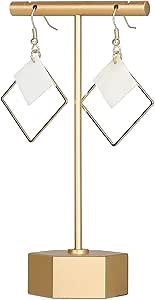 Gold Metal Earring T Bar Stand, Single small earring hanger display, Retail earring holder for show, Jewelry earring organizer for Online store Photography【Gold-Hexagon Base Height 4.5"】
