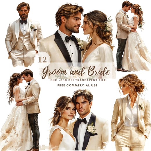 Watercolor Wedding Clipart | Beige Bride and Groom PNG (digital Download) Printable Stickers Goodnotes | 799 - Etsy