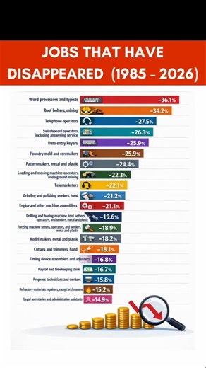 RANKING OF JOBS THAT HAVE DISAPPEARED (1985 - 2026)️😨
