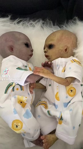 Creepy Alien/human hybrid twins ive just finished painting. #alien #hybrid #space #universe #planets #outerspace #ufo #aliensighting #creepy #newborn #creepybaby #horror #horrortok #horrorart #wtf #alternative #creepydoll #doll #darkart #repaint #scary #ugly #aliensdoexist