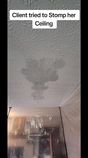 Client tried to Stomp Texture herself, but wasn't happy with the result , so she called us to fix it . #zipwall #Stomp #stomptexture #stompceiling #stomprepair #stompmatch #ceilingrepair #ceiling #columbusohio #Columbus #E&JTextureAndDrywallLLC