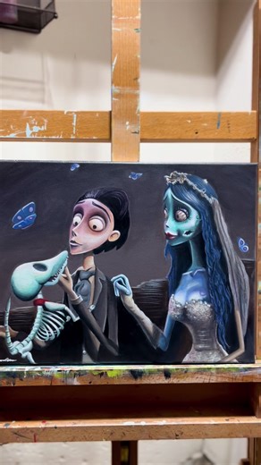 corpse bride 🦋🤍 #emilyandvictor #corpsebride #timburton #halloween #painting #acrylic #fyp #canvas #art